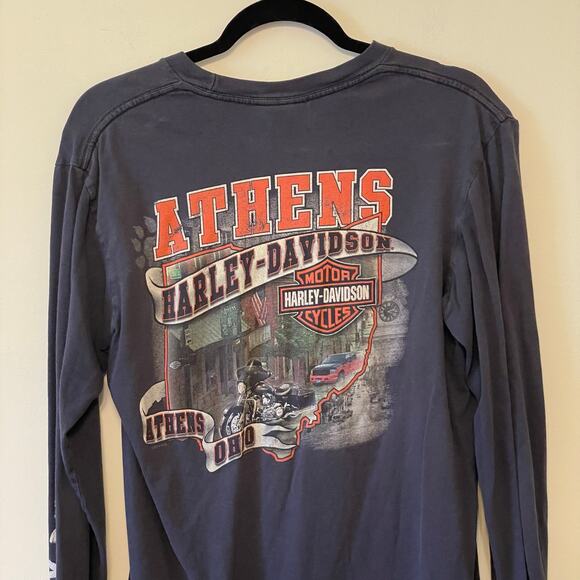 Harley-Davison M Athens, Ohio long sleeve t-shirt motorcycle casual punk gray - Picture 7 of 8